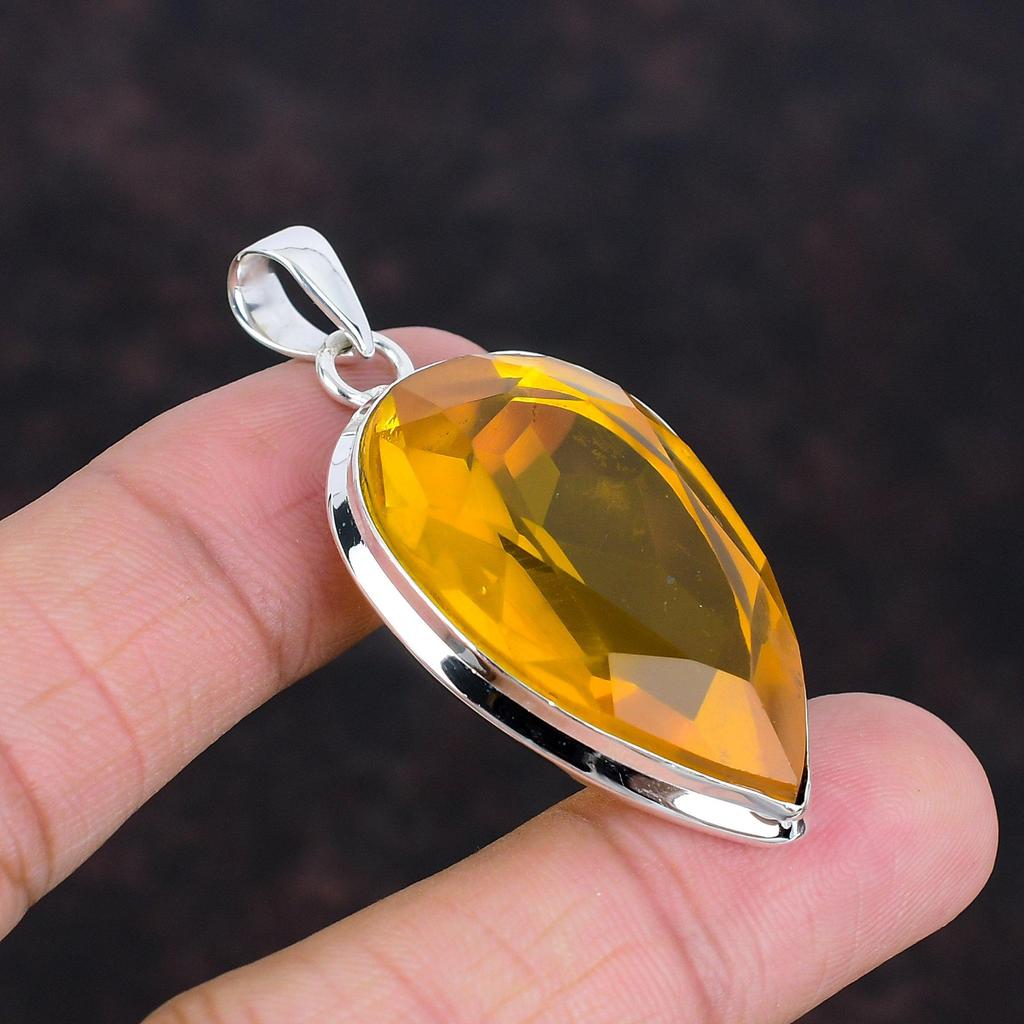Faceted Citrine Pendant 925 Sterling Silver Pendant Real Gemstone Jewelry Handmade Pendant Citrine Jewelry Gifts For Wife Brand New Pendants