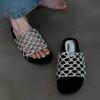 Fashion Hollow Open Toe Women Flat Slippers 2025 Summer New Fashion Comfortable Weave Slip On Sandals Beach Versatile Women Slippers