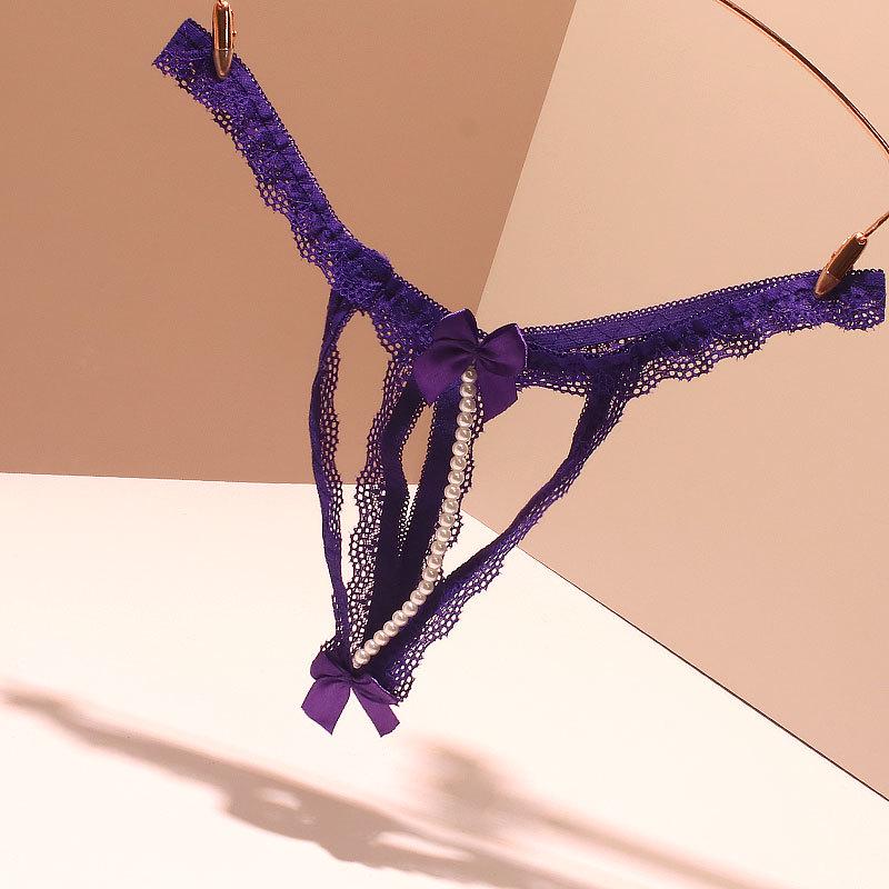 Erotic Black Pearl Thong: Open-Crotch Removable Lingerie for Women