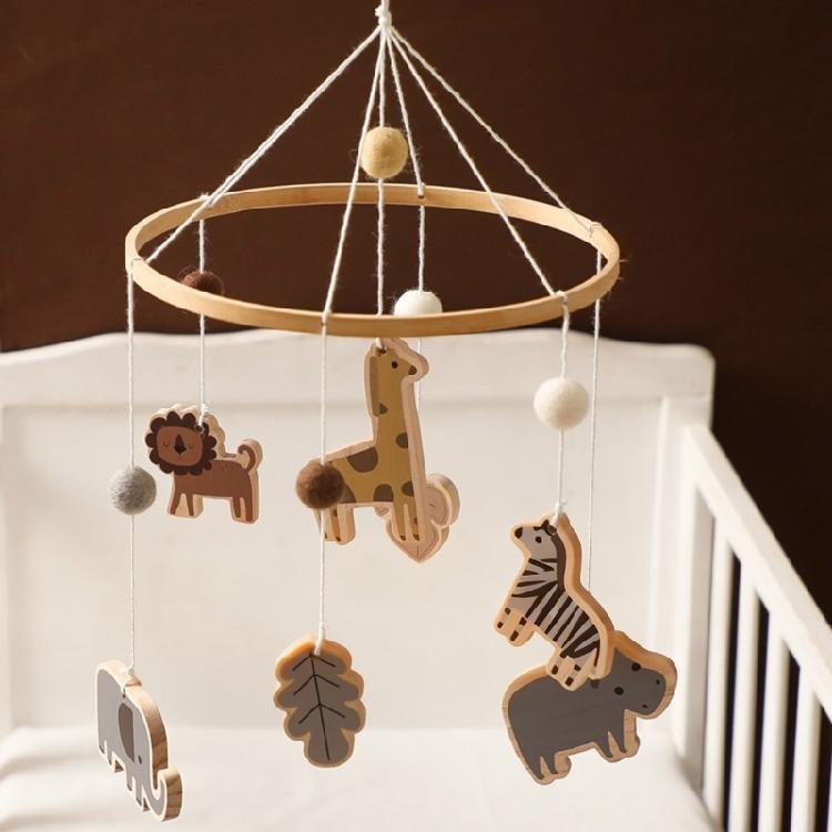 Handcrafted Pinewood Baby Bed Toy Development Toy Easy Install With Forest Animals And Noise Frees Rotating Mechanism
