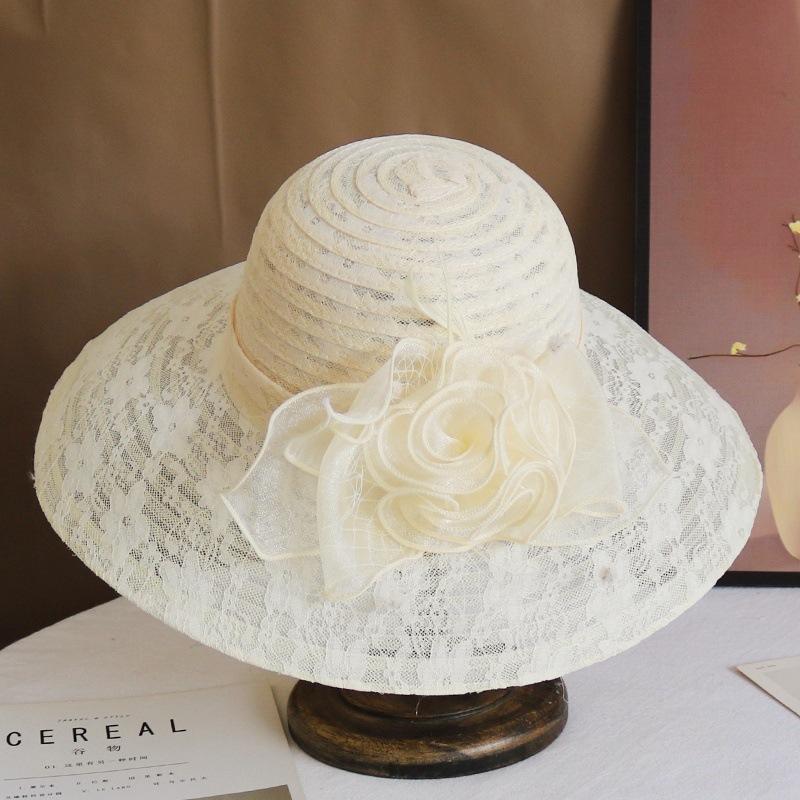 Wind Lace Big Edge Sun Hat Children Summer Elegant Flower Fashion Hepburn Style Sun Hat Sun Protection Beach Hat