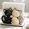 Wooden Cat Tissue Holder, Adorable Black & White Couple Cat Design, Decorative Tabletop Tissue Storage Rack for Home