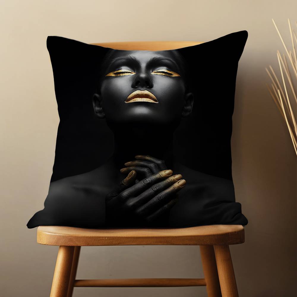 Black Skin Golden Makeup Throw Pillow Case For 45*45cm,55*55cm,30*30cm For Home Bedroom Decoration And Protector