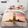 Boys Airplane Duvet Cover King Queen Polyester Aviation Aircraft Runway Bedding Set Sky Scenery Bedspread Cover With Pillowcase