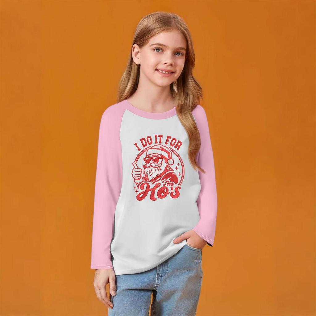 Kids' Fashionable Comfortable Christmas Print Neck Pullover Long Sleeve Top