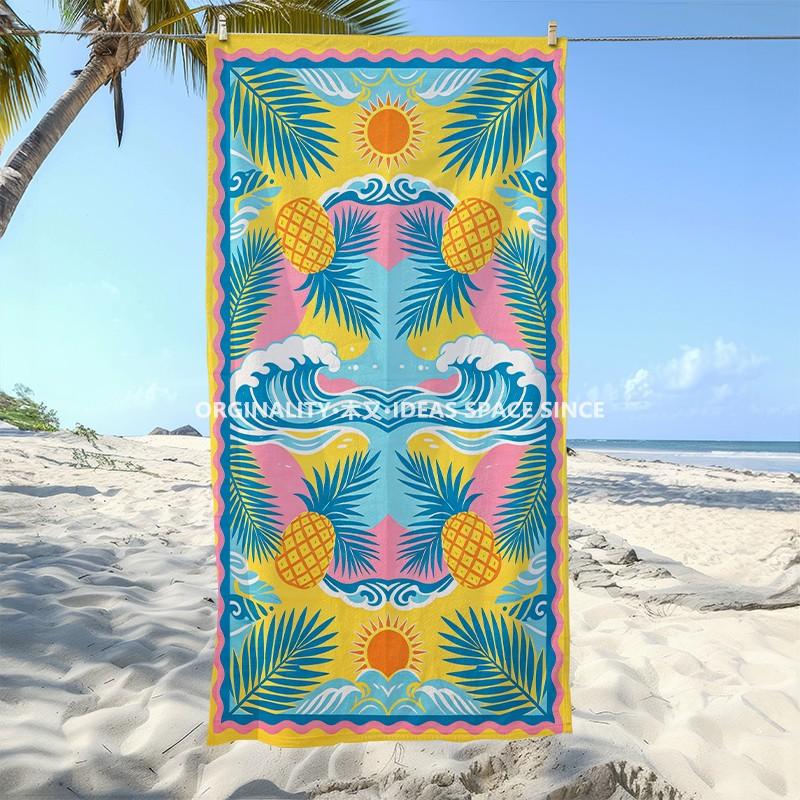 Tropical Pineapple Palm Beach Towel Patterned Sunscreen And Windproof Suitable For Swimming Pool Camping Travel