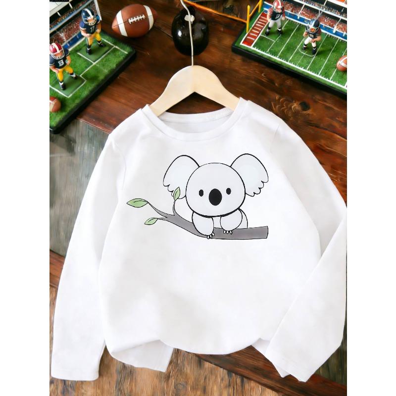 European sizes Kids' Fashion Print Koala Long Sleeve T-Shirt, Stylish Print, Versatile for Daily Wear, Sports Tee, Outdoor Top, Playwear