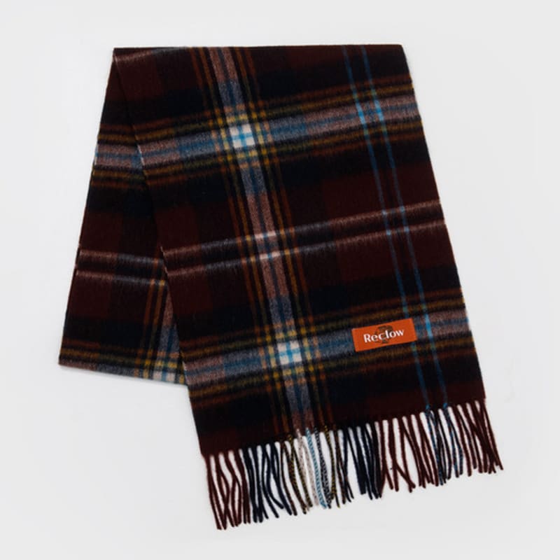 RECLOW ANYONE CHECK WOOL 100% WINE MUFFLER