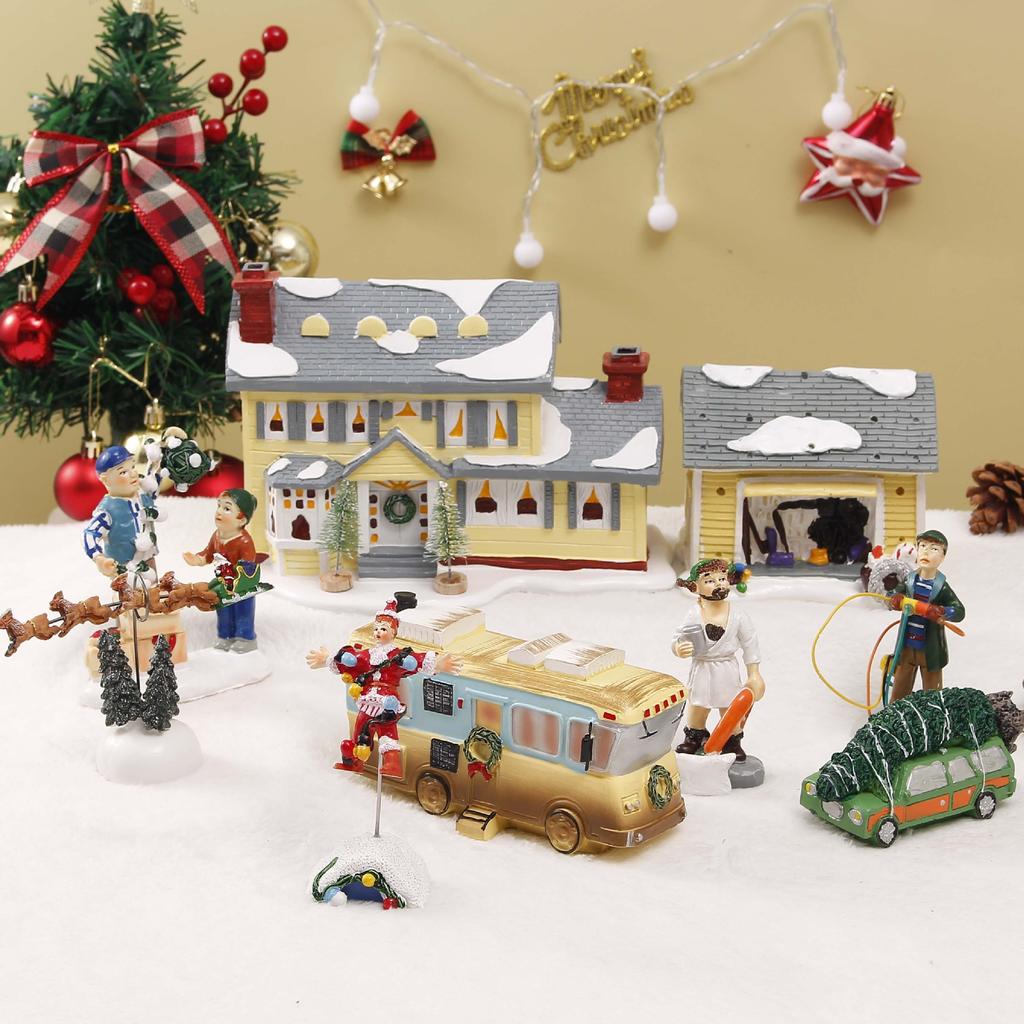 Christmas Ornaments Gift Old Man Car House Resin Small Christmas Statue Griswold Villa Home Desktop Figurine Garden Decorations