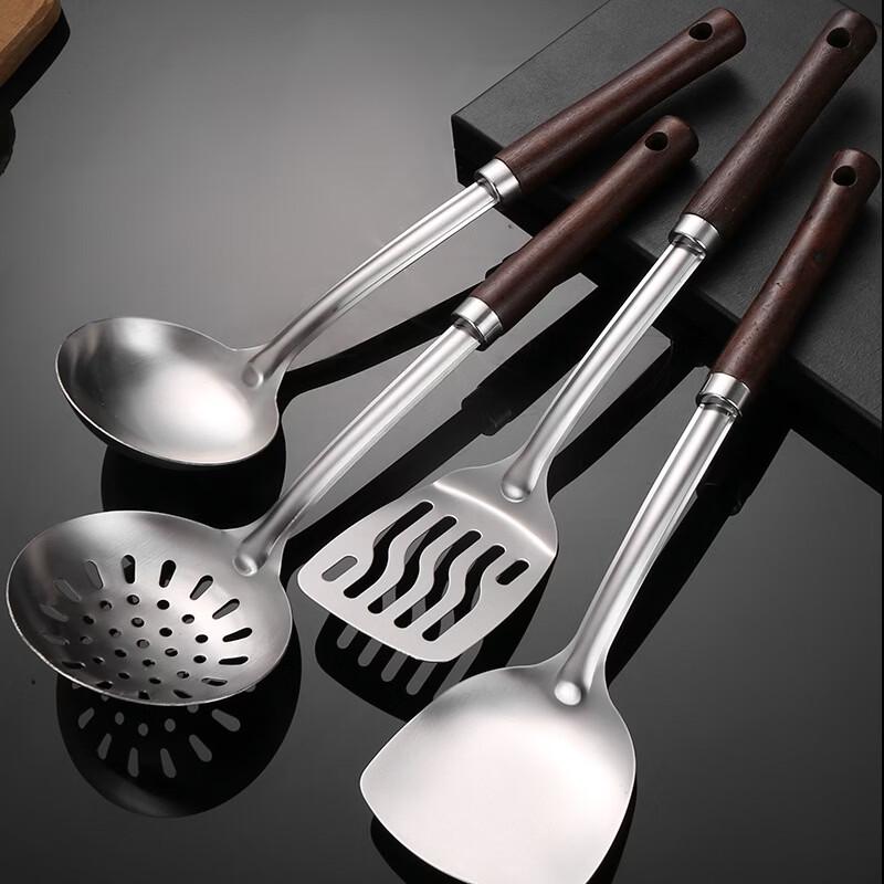 2-Pack 304 Stainless Steel Slotted Spoons with Wooden Handle