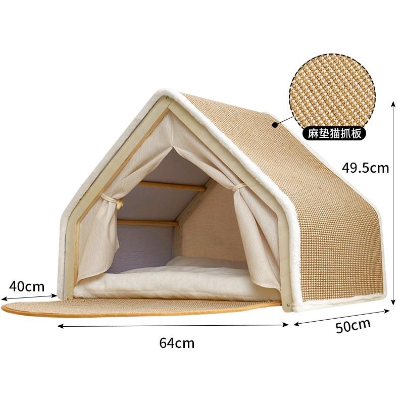All-Season Cat House with Sisal Scratching Pad Semi-Enclosed Shell Pet Tent Non-Shedding Fleece Sleeping Bag Spacious Cat Villa