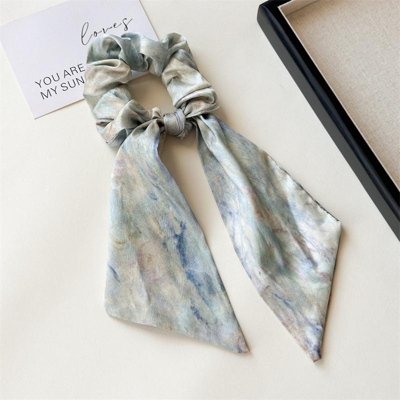 New Style Artistic Oil Painting Ribbon Hairband for Women, Elegant Design, Low Ponytail Elastic Hairstring