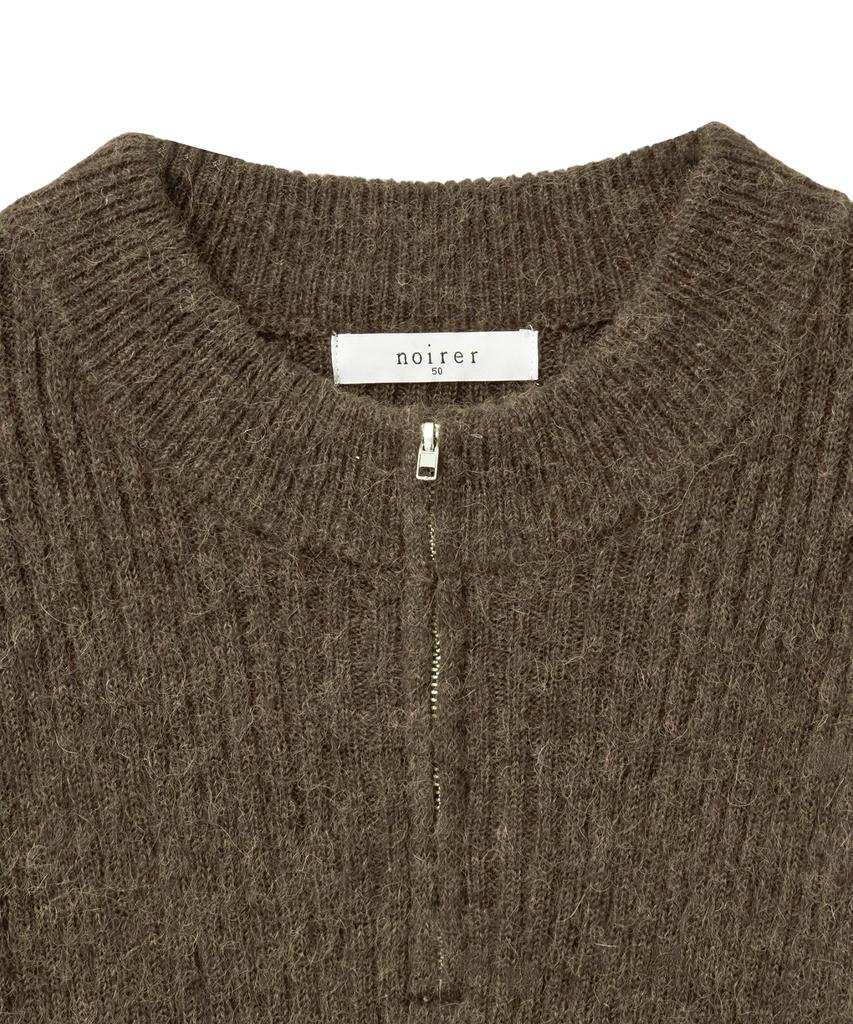 NOIRER Alpaca Boucle Ribbed Zip-Up (Khaki)