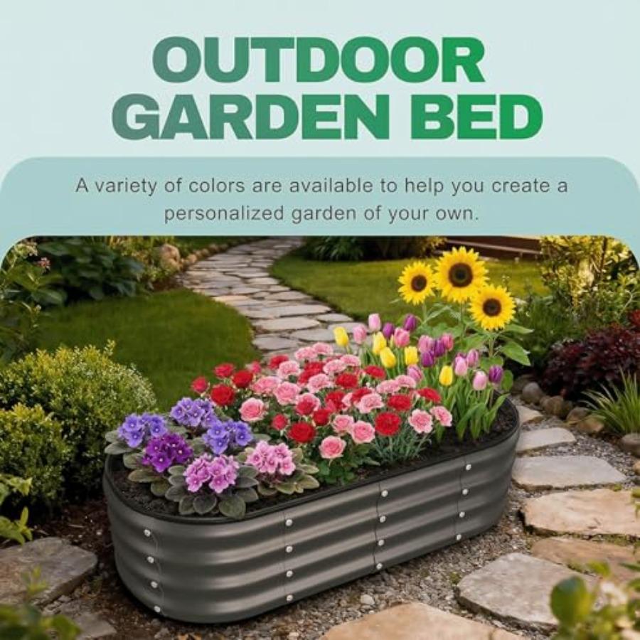 2PCS 4x2x1 FT Oval Metal Raised Garden Bed Kit Elevated Garden Planter Box Outdoor Trough Planter for Outdoor Plants Flower Veg
