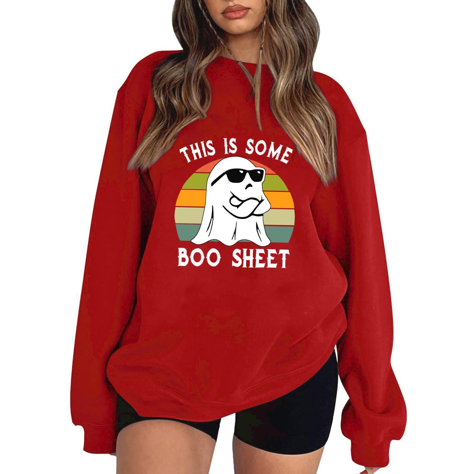 

Женский пуловер с принтом Хэллоуина, круглый вырез, заниженная линия плеча, блузка с длинными рукавами XL красный