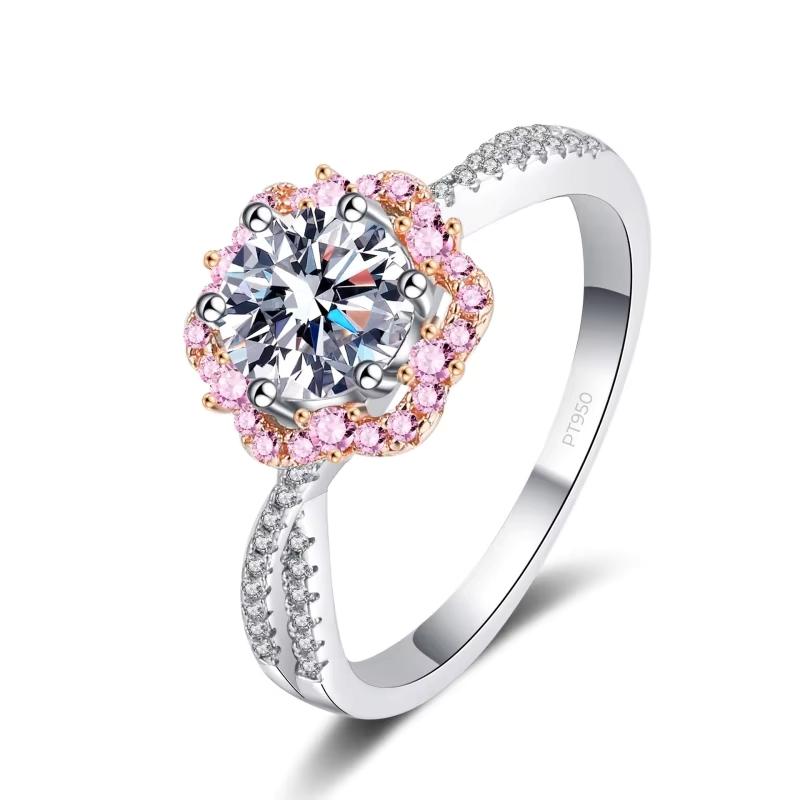 Engagement PT950 Platinum Women Wedding Bands 1CT Moissanite Diamond Girl Birthday Gift Jewelry Valentine s Day Daughter Rings 4&PT950 Platinum