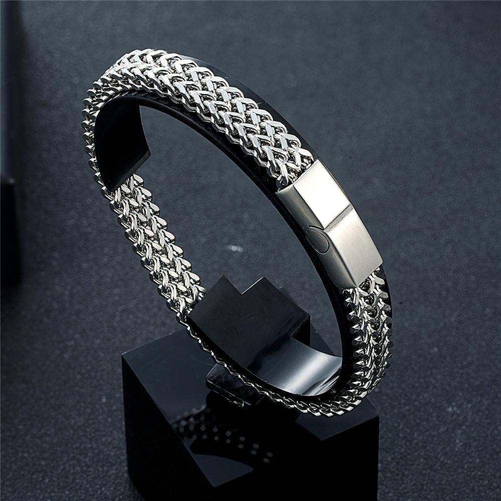 8MM 18K Vergoldete Coole Doppelte Panzerketten Armbänder für Männer Edelstahl Punk Quadratischer Magnetverschluss Männliche Pulseira