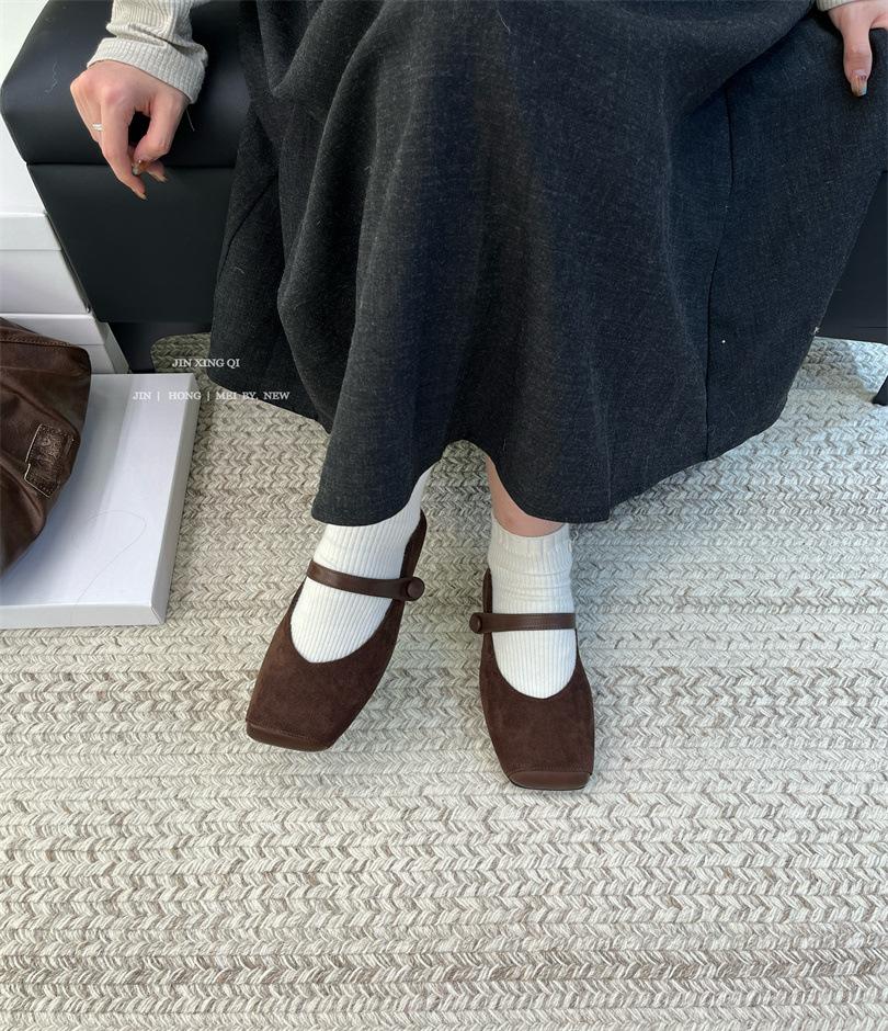 Retro Suede Leopard Print Square Head Flat Sole Single Shoes Versatile Soft Sole Word with Mary Jane Shoes