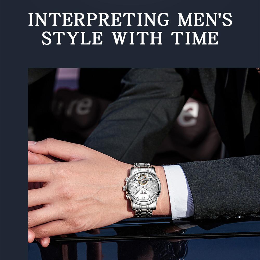 SANDA New Arrival Men's Fully Automatic Mechanical Steel Band Quartz Watch Fashion Calendar Skeleton Men's Watch