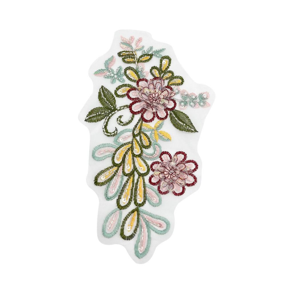 Color Three-Dimensional Flower Mesh Embroidery Cloth Sticker Bead Lace Patch Wedding Dress Cheongsam Clothes Skirt Cloth Sticker Accessories