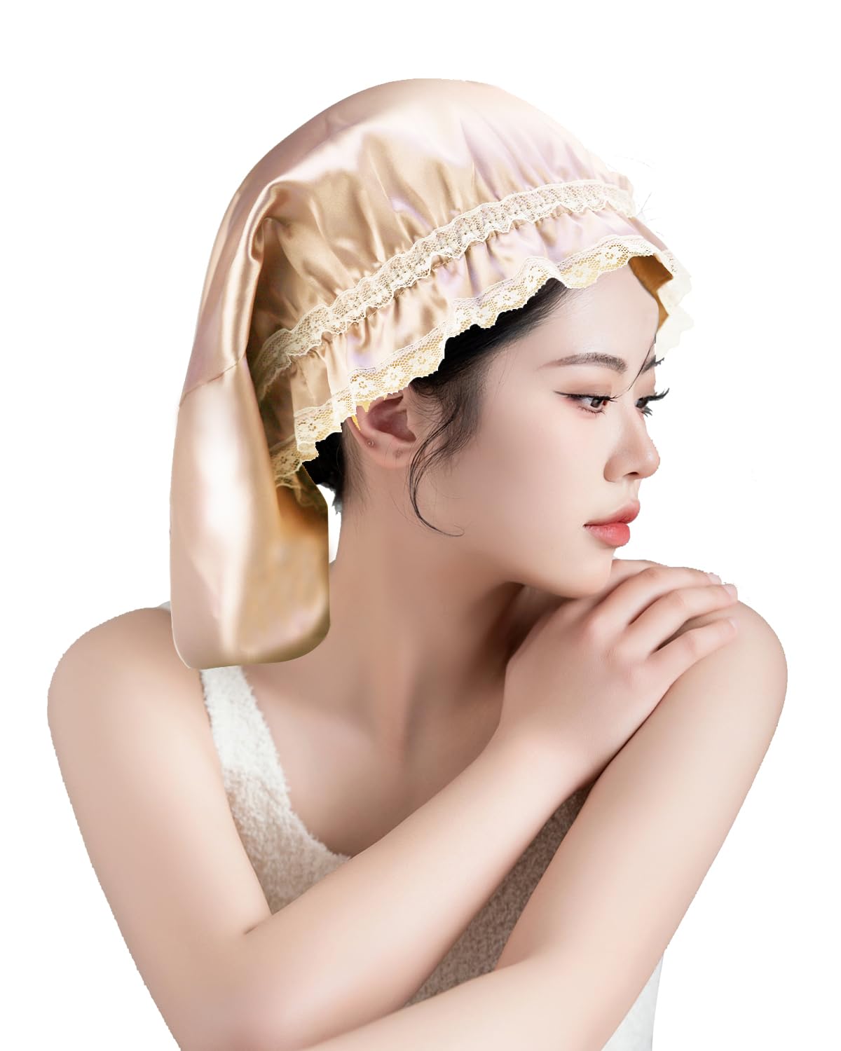 

FOLAI Silk Night Flexible and for Beautiful Long Perfect for Sleeping Cap, Cylindrical, Breathable, Hair, (Champagne)