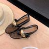 Sheepskin version~ Small gold buckle leather soft-soled mesh sandals women's summer breathable hollow sandals Mary Jane single shoes