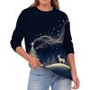 Women's Fashion Casual Christmas Print Round Neck Solid Color Long Sleeve Top