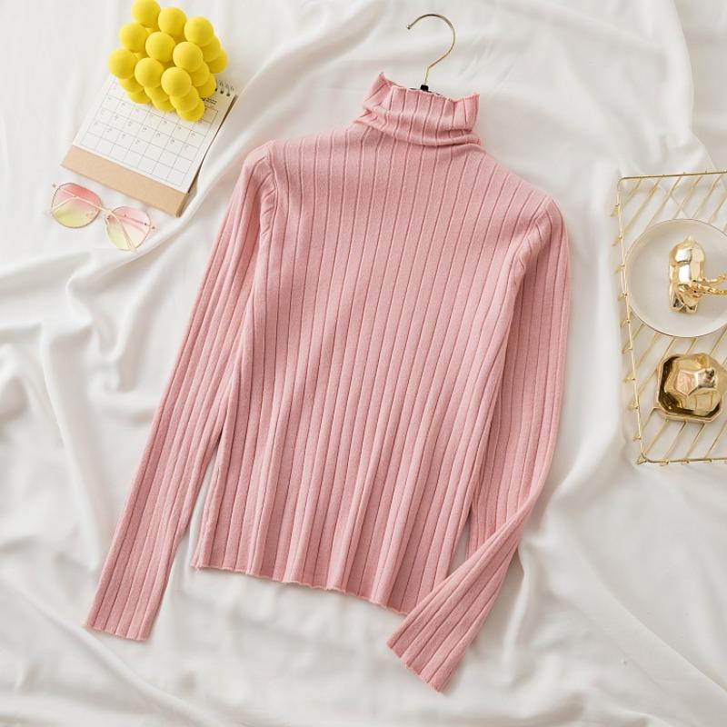 Autumn Women's Sweaters Solid Slim Fit Long Sleeve Casual Base Pullovers Sweater Women Elegant Half High Collar Casual Ladies Winter Jumpers 25485