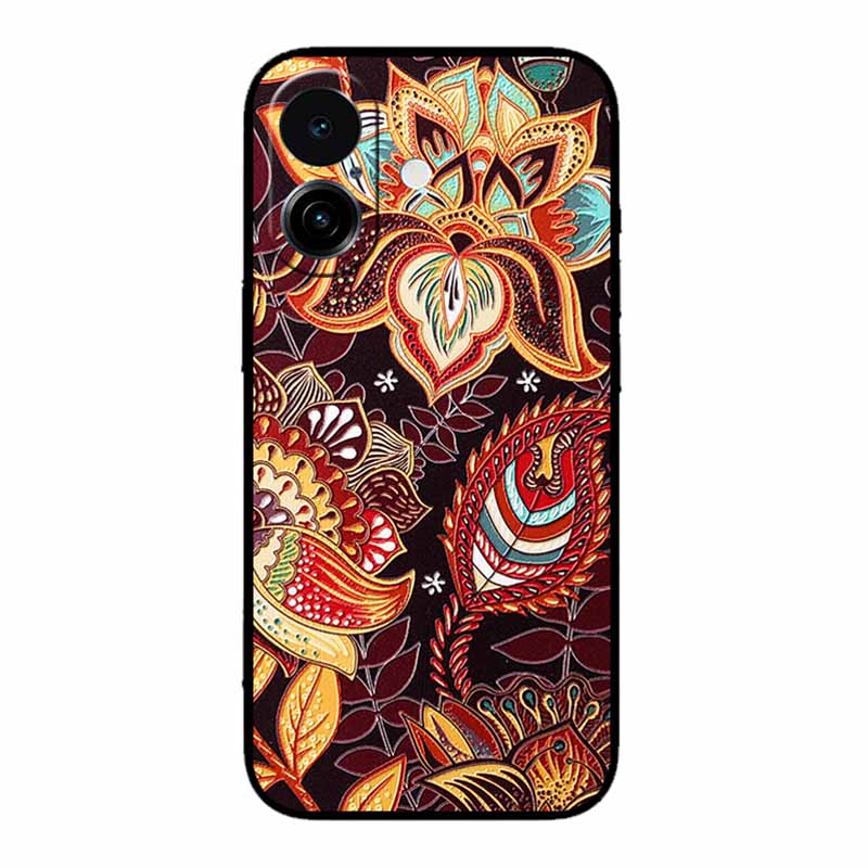 3D Emboss Case For iphone 17 2025 Phone Case Coque Flowers Black Silicone Soft Back Cover For iphone 17 5G Case 6.3" Funda Shell