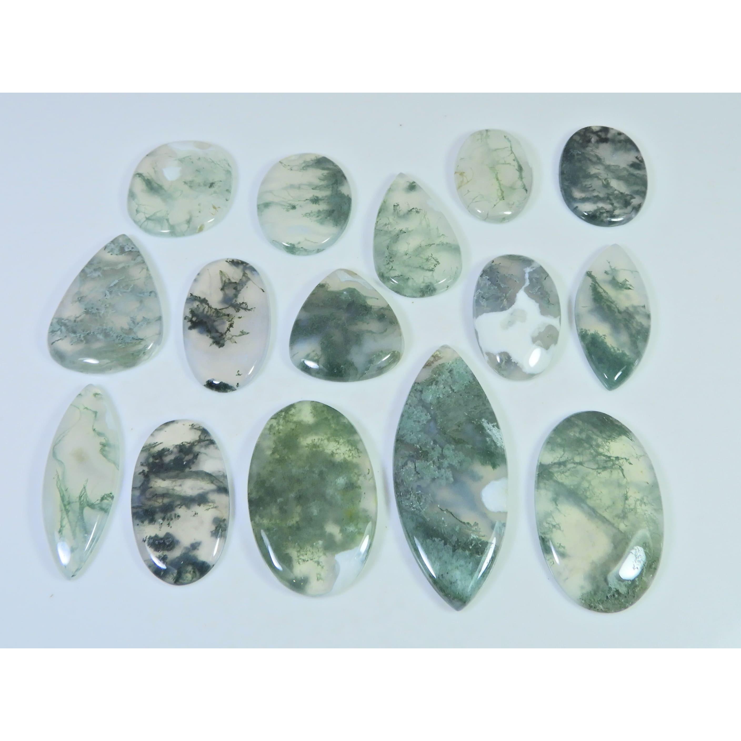 374Cts. Natural Moss Agate Opal Mix Cabachon Loose Gemstone 15 Pcs Lot C-2652