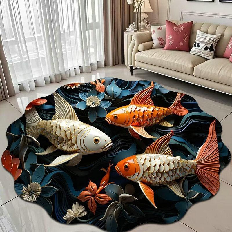Tapete 3D Visual Peixe Koi, Tapete Pequeno, Adequado para Portas, Salas de Estar e Banheiros