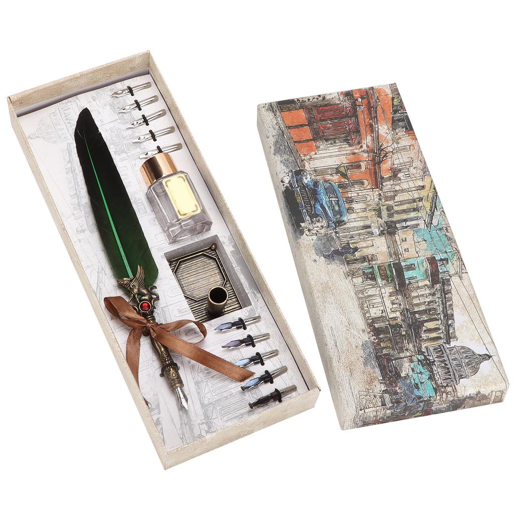 Pen Set Vintage Creativity Ink Carving Writing Suit for Lover Teacher Classmate Gift