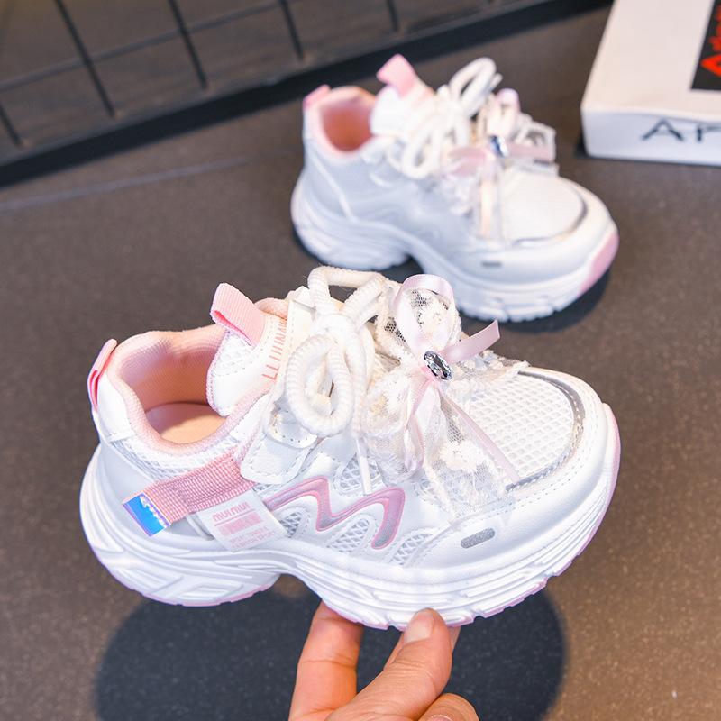 

Cute sneakers for girls2026New Spring/Summer Mesh Pearl Chinese Style Bowknot Dad Shoes Running Shoes 26-31One Hand6Double розовый