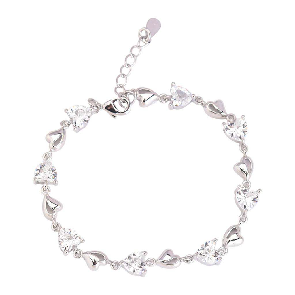 Women Bracelet S925 Silver Hrt Rhinestone Simple   Accessory Present for Friends