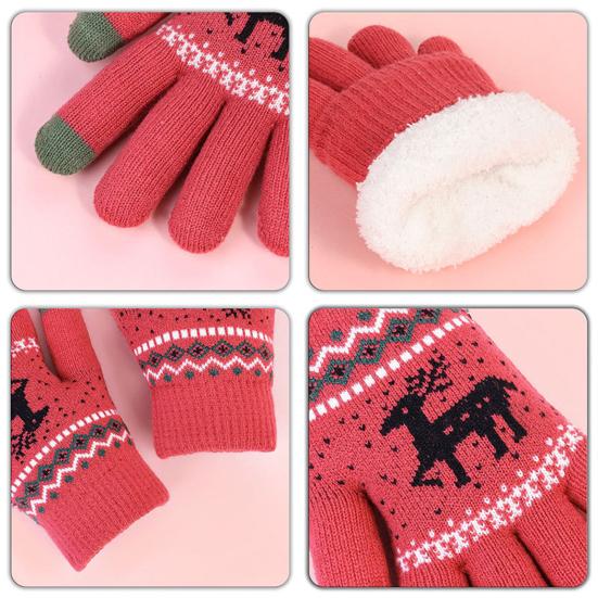 1 Pair Knitted Reindeer Full Finger Gloves Men Women Touch Screen Winter Warm Thick Fleece Gloves Outdoor Cycling Cold Weather Thermal Gloves