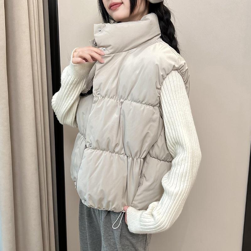 European and American wind cotton vest autumn and winter vest stand-up collar short cotton vest women's down cotton vest