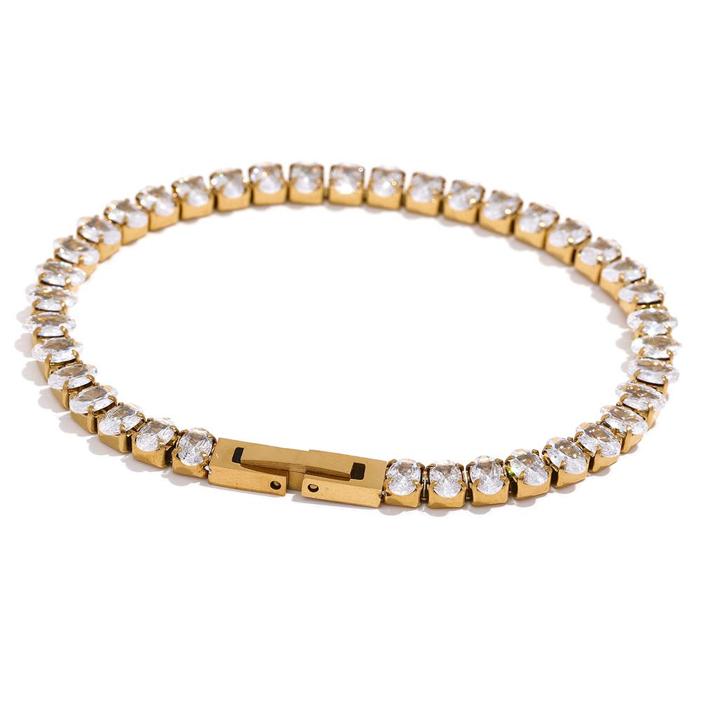 

Yhpup Luxury Waterproof CZ Tennis Cubic Zirconia Stainless Steel Choker Necklace Bracelet Bling Jewelry Set for Women Party