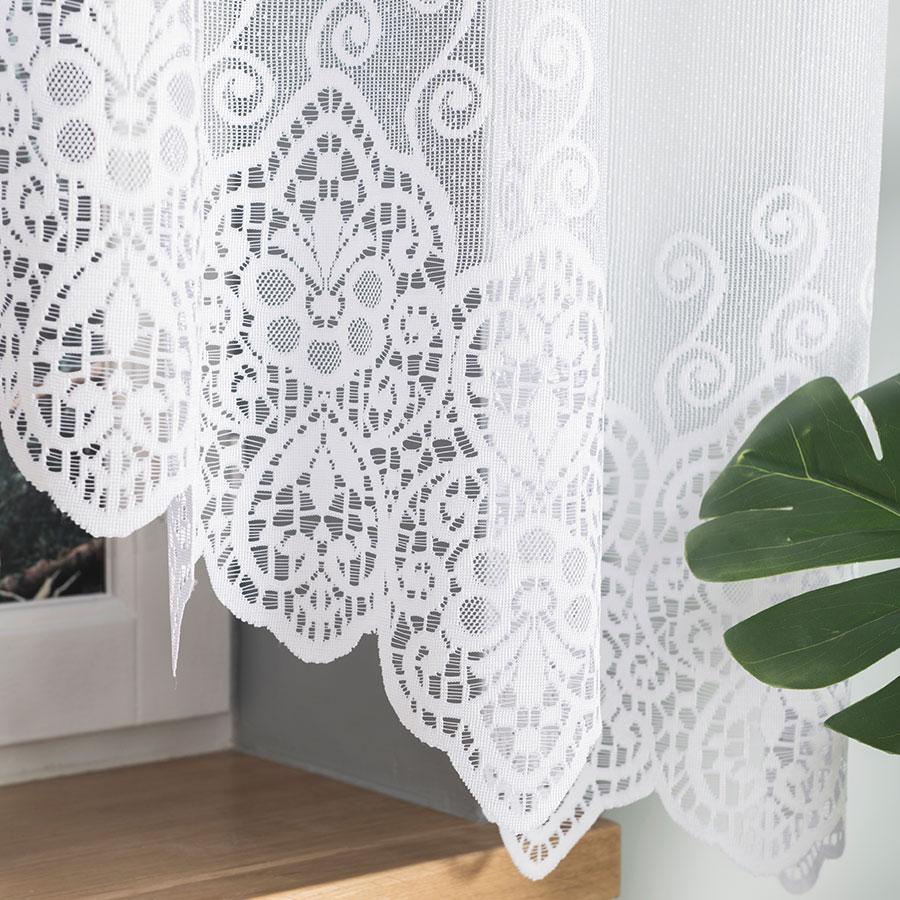 Celina - Ready-Made Jacquard Curtain With A Cut At The Bottom - 300X160 Cm - White