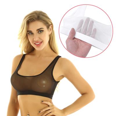 Women's Sheer Mesh Deep U Neck Bralette S-4XL Sleeveless Crop Tank Top for Lingerie Outfit