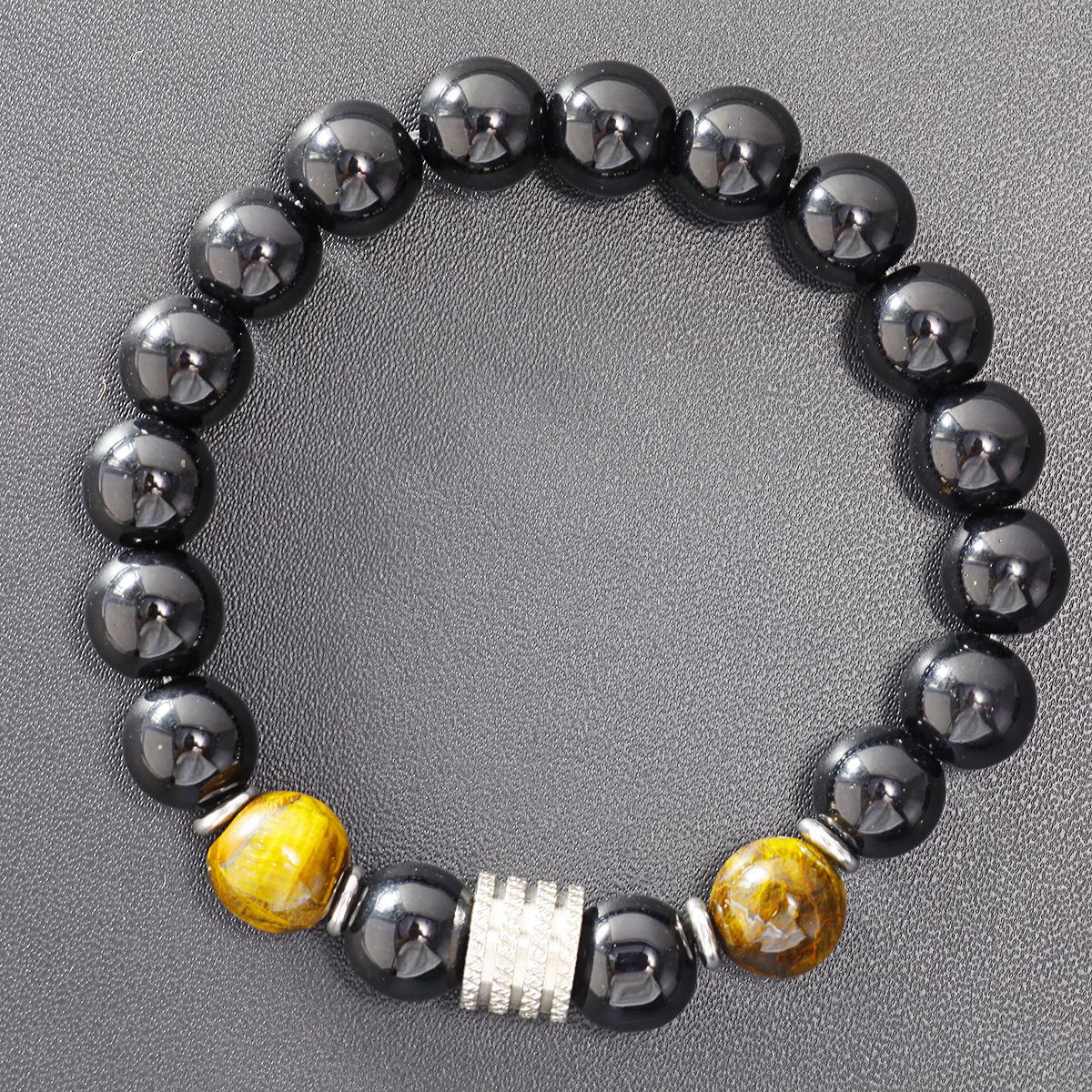 

Men s Shiny Black Tiger Eye Stone Bracelet with Stainless Steel