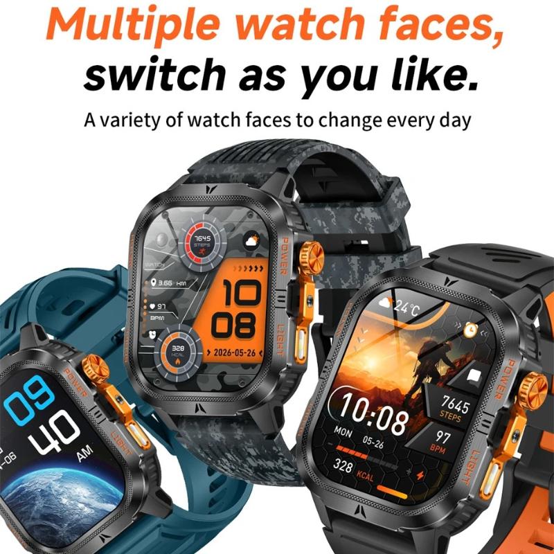 2026 New 1200mAh Rugged Military GPS Smart Watch Men 2.01" AMOLED Screen IP68 Waterproof Clock SOS Call Fitness Flashlight Smartwatch IOS Gift