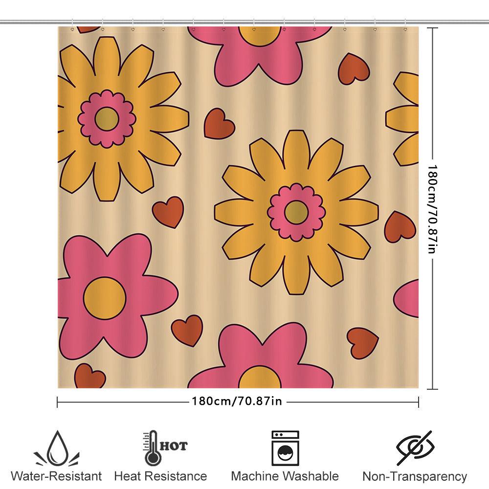 Colorful Flower Shower Curtainmodern Bathroom Decor For Home Kitchen Waterproof Fabric With Pink Red Yellow Hearts Design