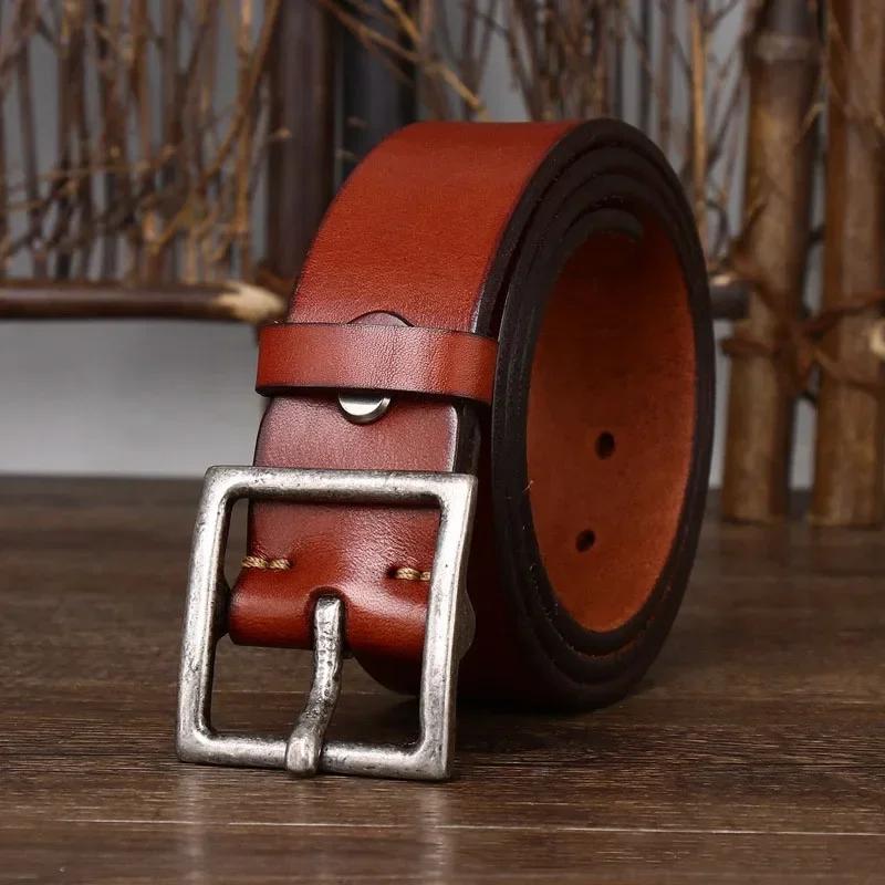 4.3CM Thickening Pure Cowhide High Quality Genuine Leather Belts for Men Brand Strap Male Copper Buckle Jeans Cowboy Luxury