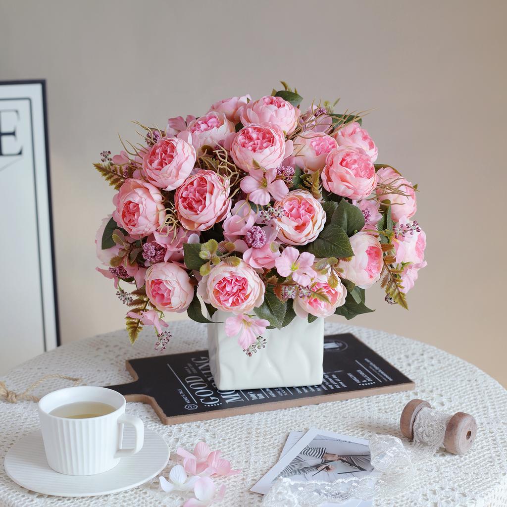 1/3PCS Artificial Flowers Wedding Party Home Bedroom Decorations Bridal Bouquets Garden Fake Silk Peony Hydrangeas Vase Outdoor
