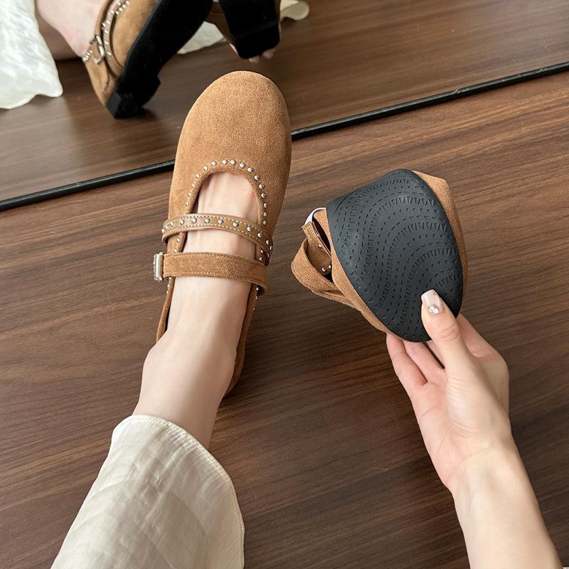 Sheepskin Version~ French Retro Mary Jane Women's Shoes 2025 New Bow Ballet Flat Bottom Rivet Single Shoes Women