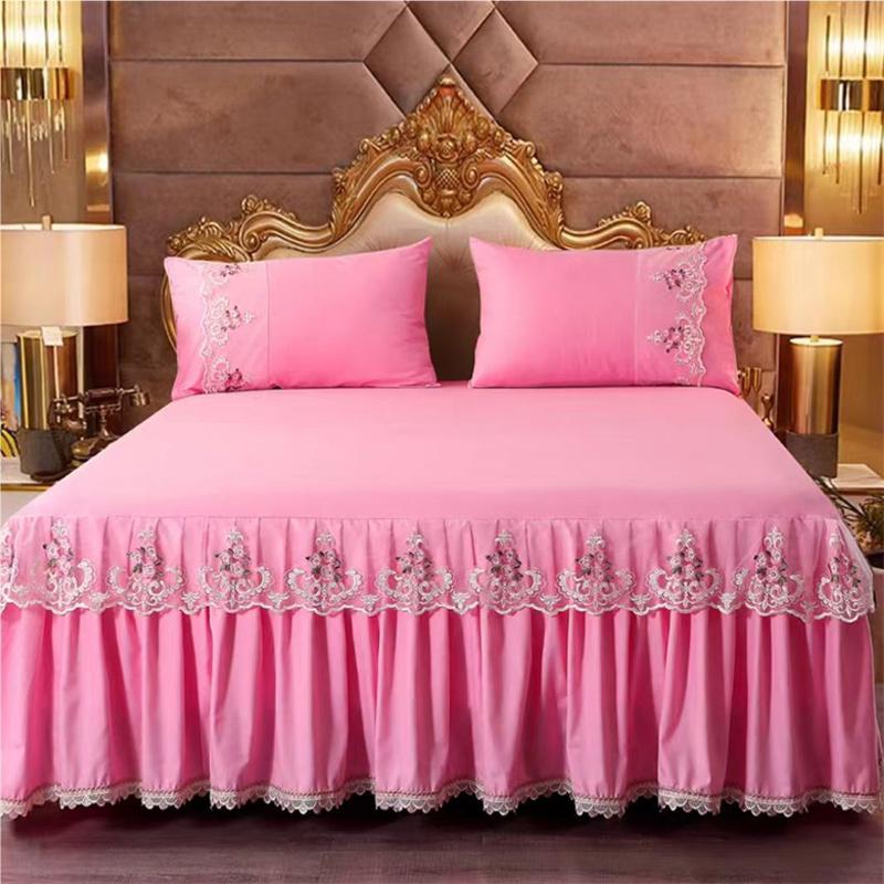 45cm Skirt Style Bedspread Ruffle Lace Exquisite Embroidery Bed Skirt Anti Slip Princess Bed Cover 1.5/1.8/2 M Bed Dust Cover