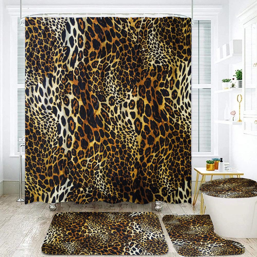 3D Modern leopard Pattern Shower Curtains Bathroom Decor Bath Curtains Set Non-slip Bath Mats Pedestal Rug Toilet Seat Cover