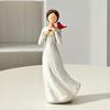 Hand Painted Girl Bird Figurine Resin Red Bird Standing on Girl's Shoulder Statue Sympathy Gifts for Loss of Loved One