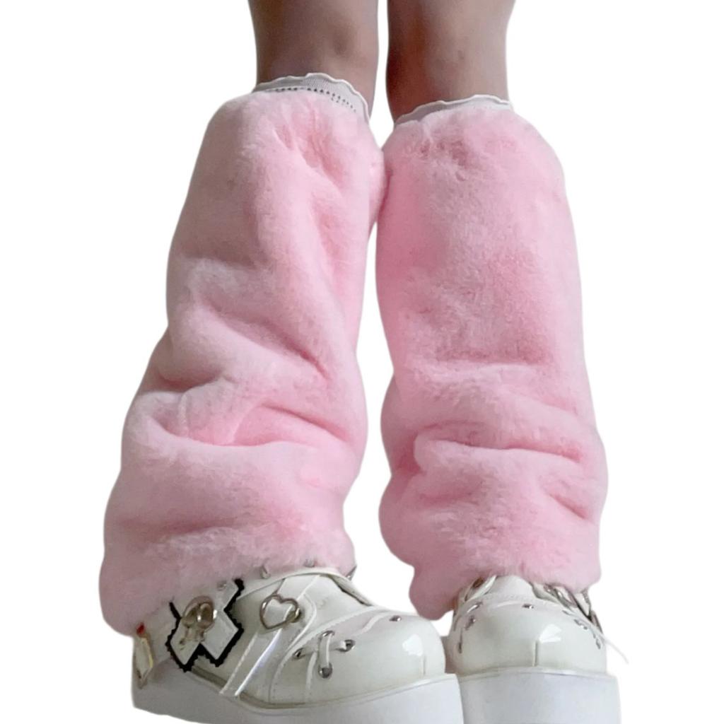 Trendy Plush Leg Warmers for Women Aesthetic Leopard Colorful Furry Boot Cuffs Leg Gaiters Sleeve Footless Long Socks