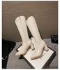 Women's White Non-Slip High-Top V-Cut Knight Boots - Pointed Toe, High Heel, Autumn/Winter 2025